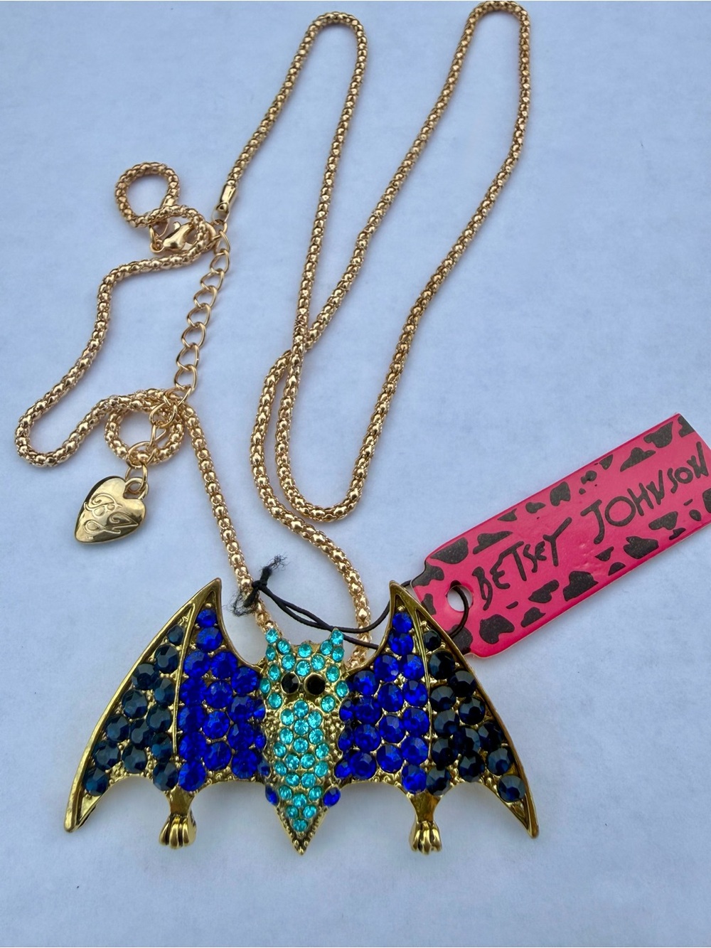 Betsey Johnson Jeweled Bat Pendant Necklace or Brooch Pin Halloween Jewelry